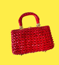 Load image into Gallery viewer, 50’s Cherry Red Vinyl Woven Handbag

