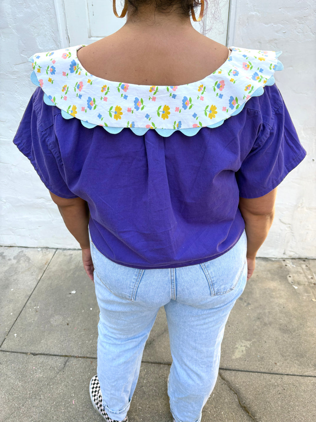 Upcycled Big Collar Crop Blouse Purple XL