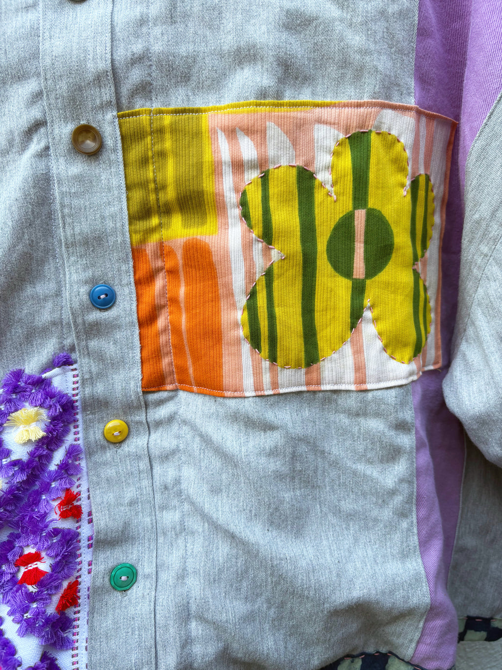 Upcycled Embellished Button Up Jacket XL-3X
