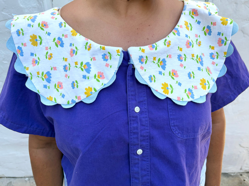 Upcycled Big Collar Crop Blouse Purple XL