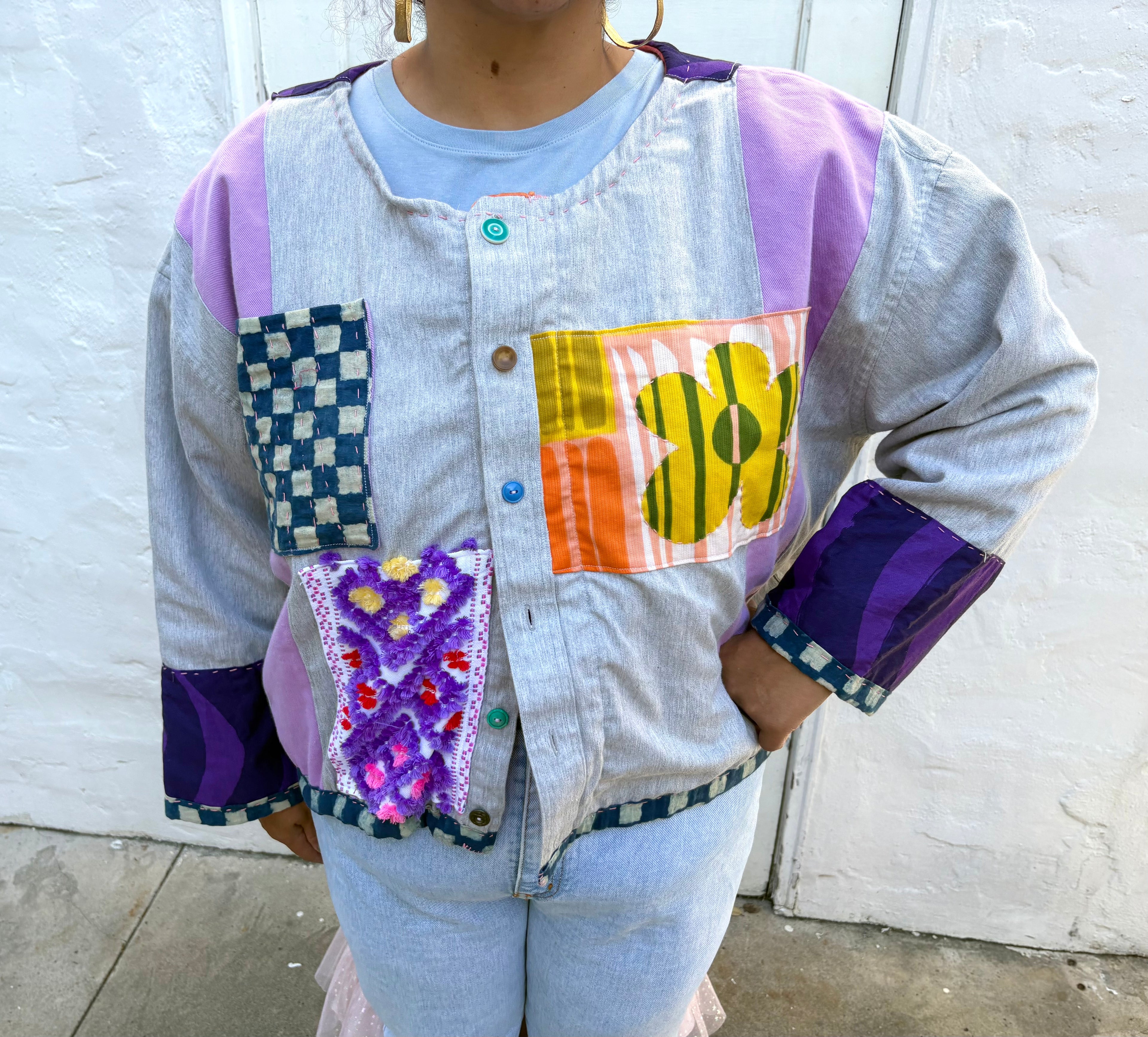 Upcycled Embellished Button Up Jacket XL-3X