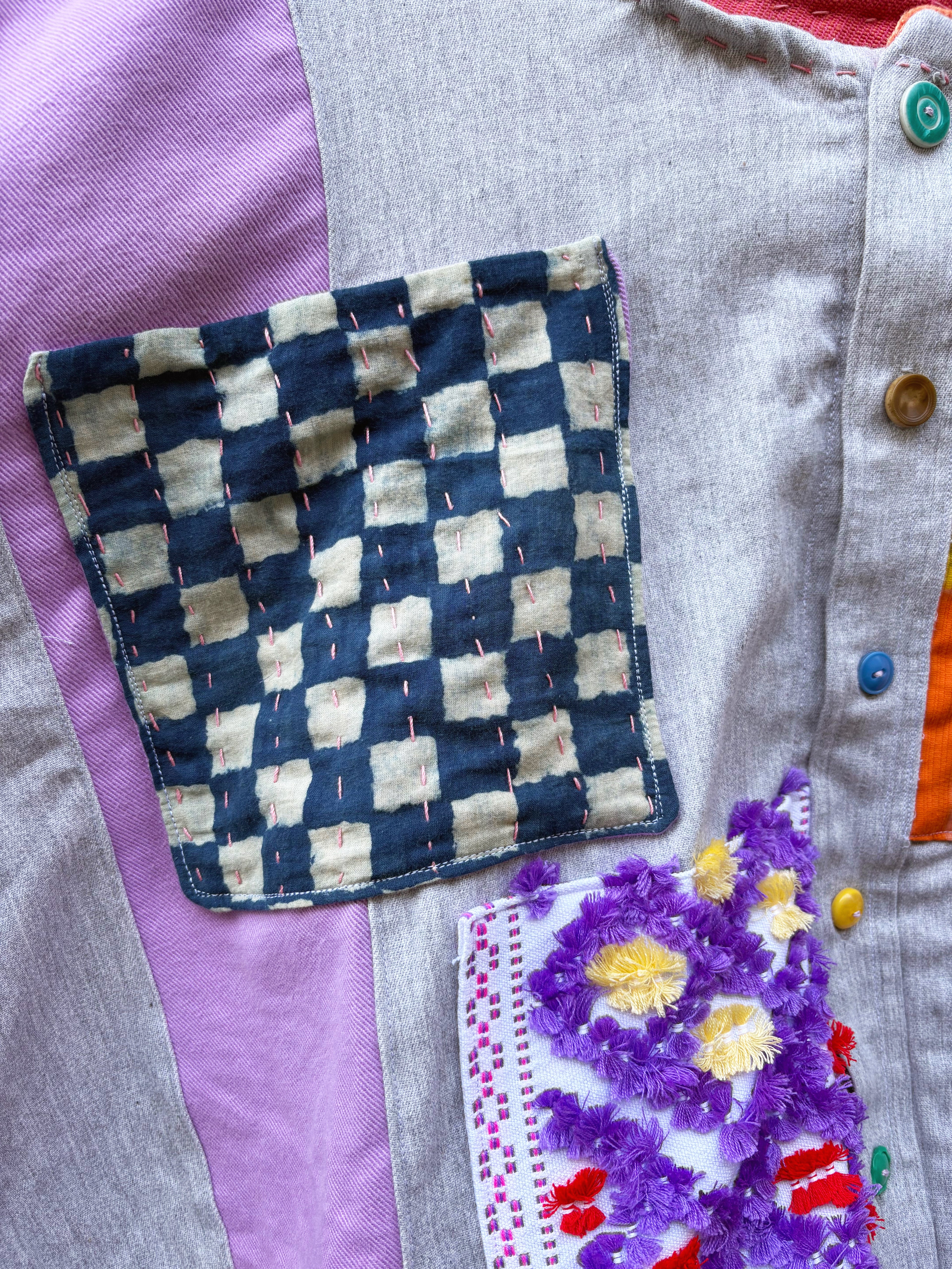 Upcycled Embellished Button Up Jacket XL-3X