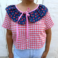 Upcycled Big Collar Crop Blouse Gingham XL