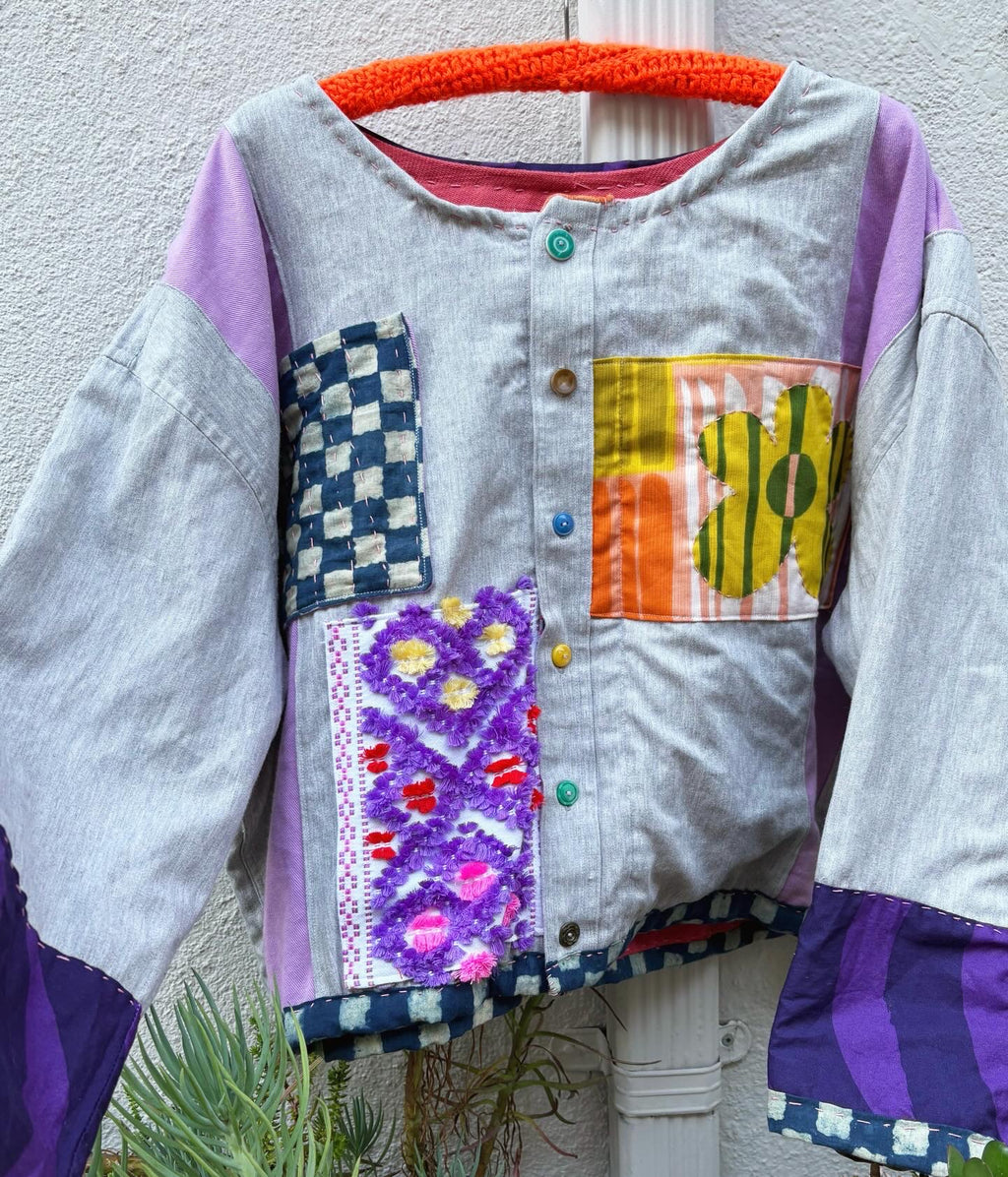 Upcycled Embellished Button Up Jacket XL-3X