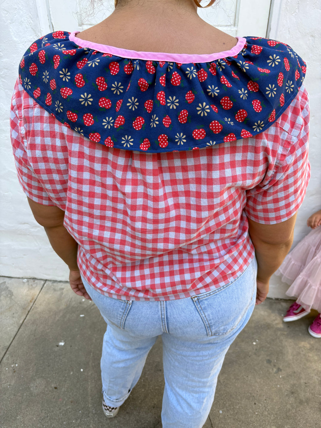 Upcycled Big Collar Crop Blouse Gingham XL