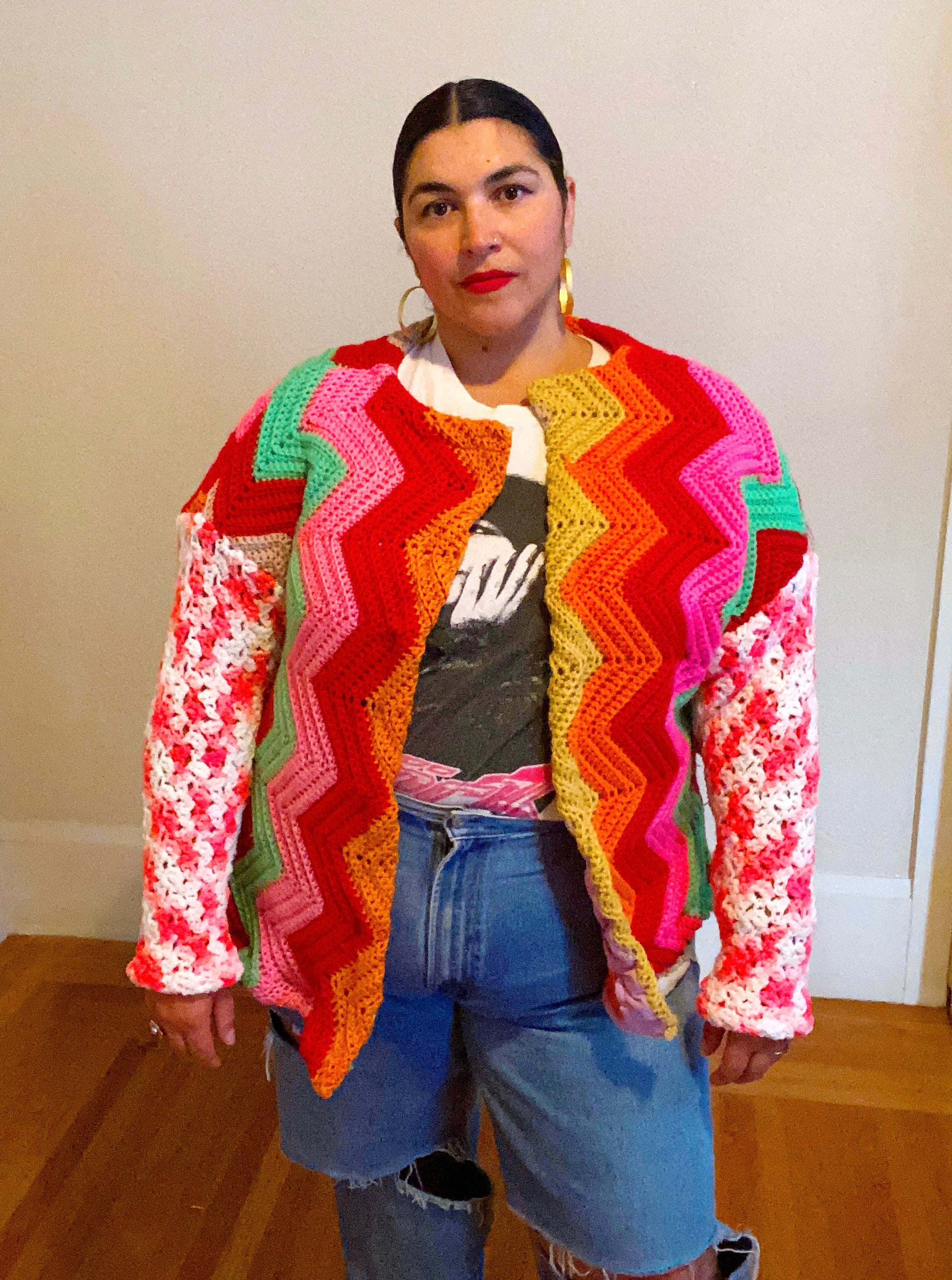 Upcycled crochet blanket jacket size L-3X – Vida Vazquez Studio