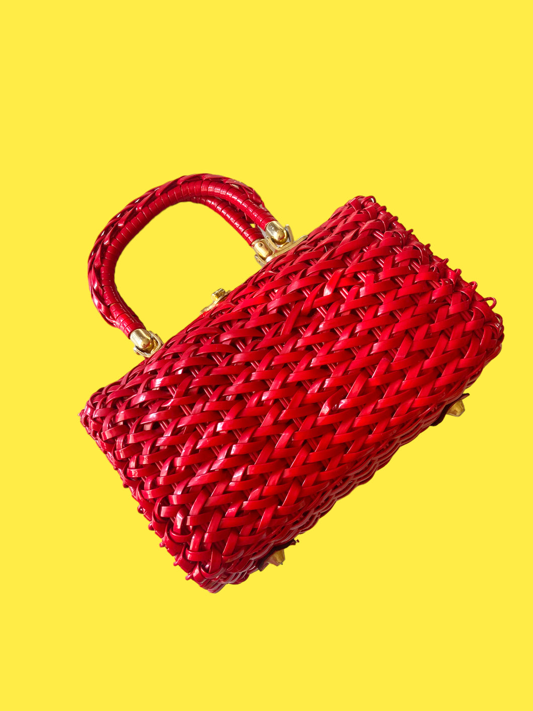 50’s Cherry Red Vinyl Woven Handbag