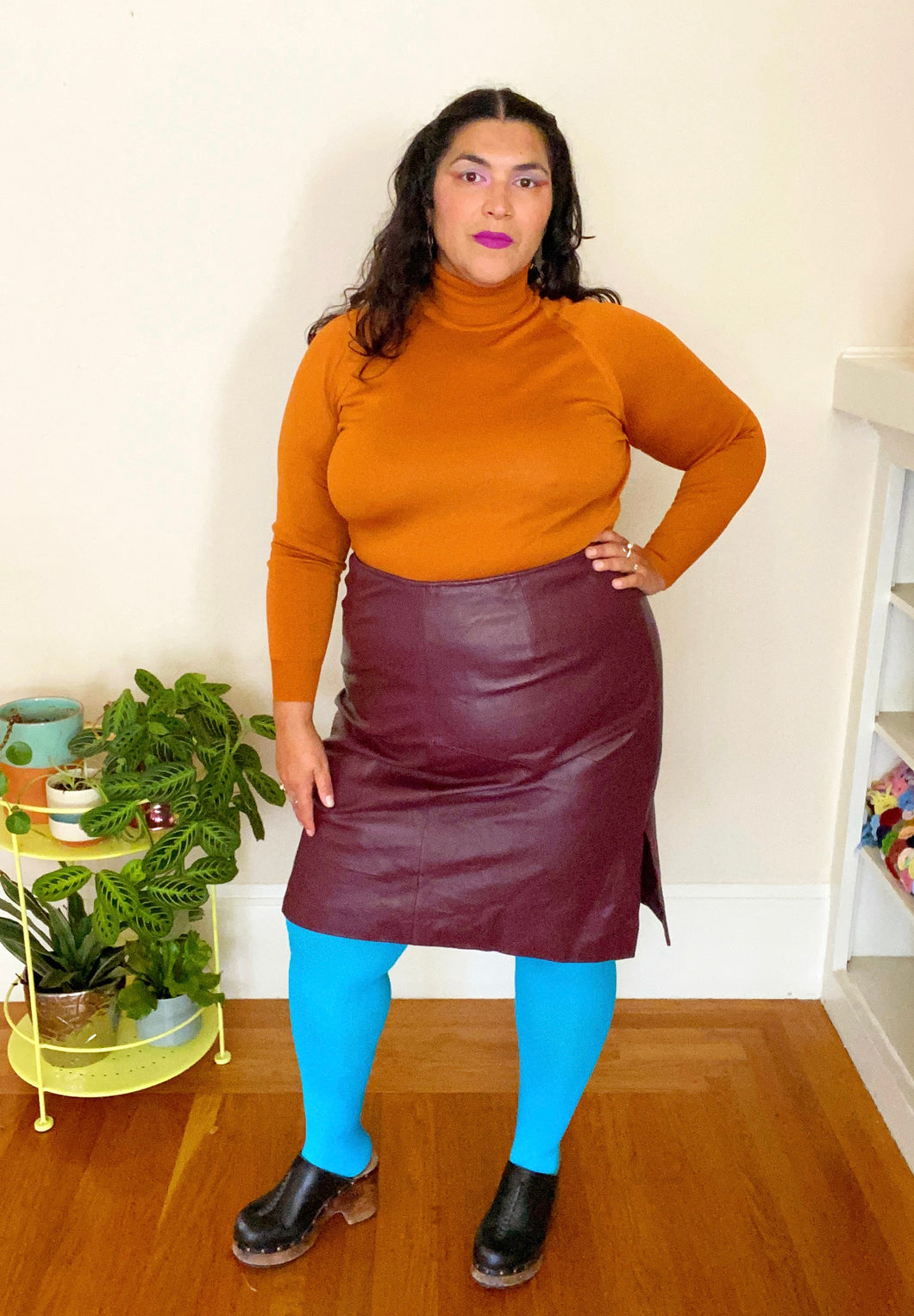 Burgundy Leather Midi Skirt size 18/20