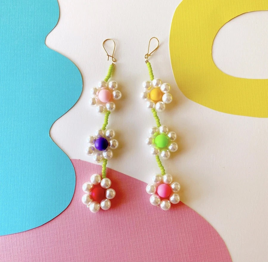 Rainbow Daisy Beaded Earrings