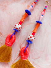 Load image into Gallery viewer, Coral and Mustard Long Tassel Earrings
