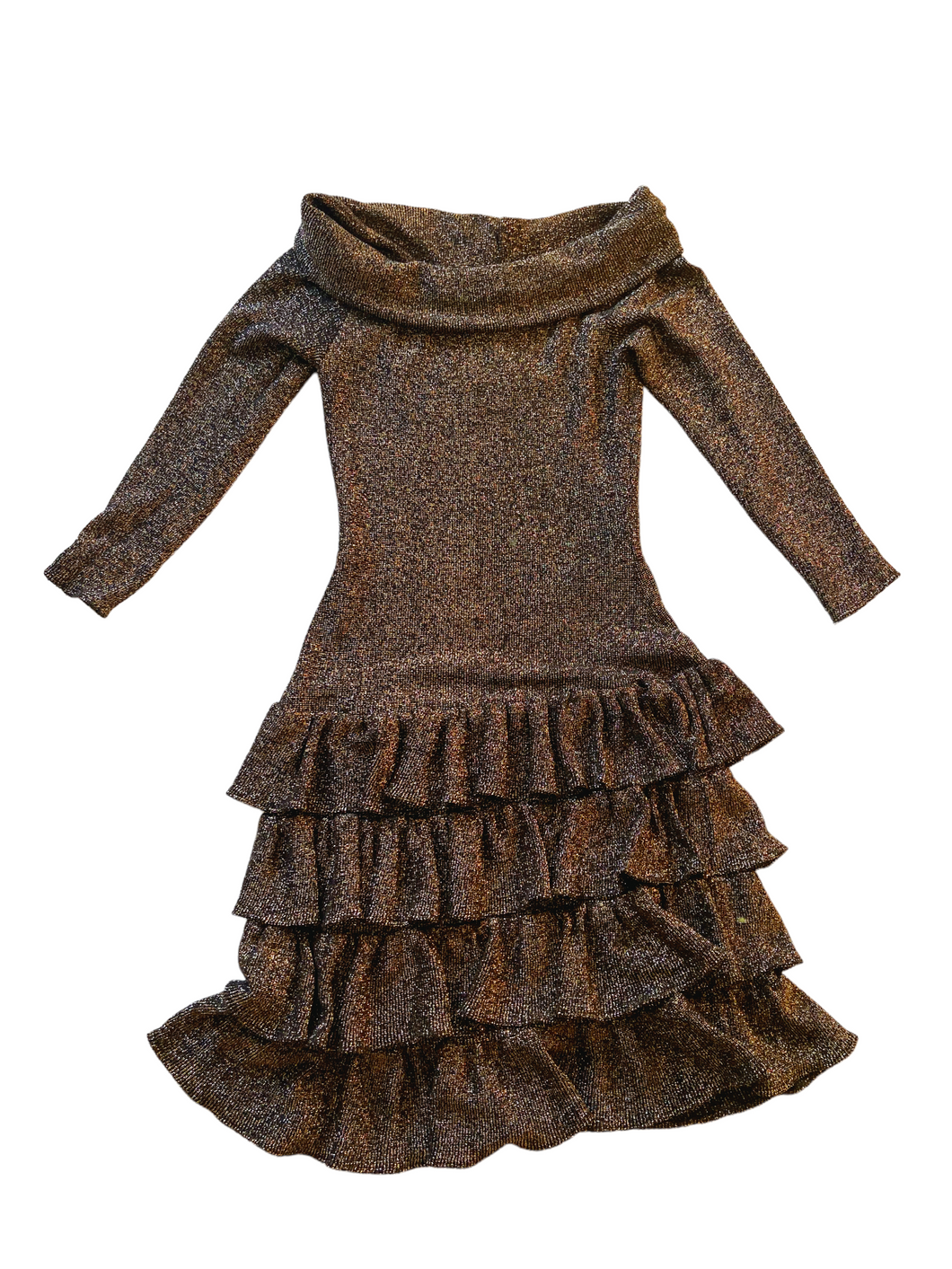 Metallic Knit Ruffle Dress S/M