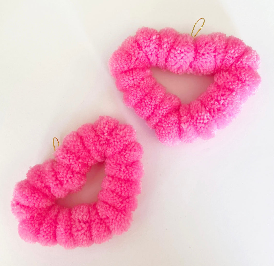 Pom Pom Heart Earrings in Candy Pink